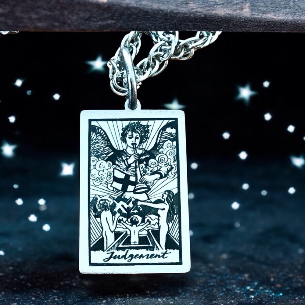 🆕 Judgement Three Ring Tarot Card Pendant Necklace Stainless Steel